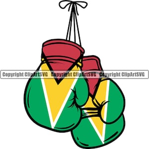 Guyana Guyanés Guantes de Boxeo Bandera País Nación Mundial Mapa Signo Símbolo Elemento de Diseño Logotipo SVG PNG Vector Clipart Cricut Vector Cut File