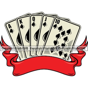 Poker Royal Straight Flush Spades Playing Card Gambling Gamble Casino Bet Betting Blackjack Game Design Logo SVG PNG Clipart Vector Cut File