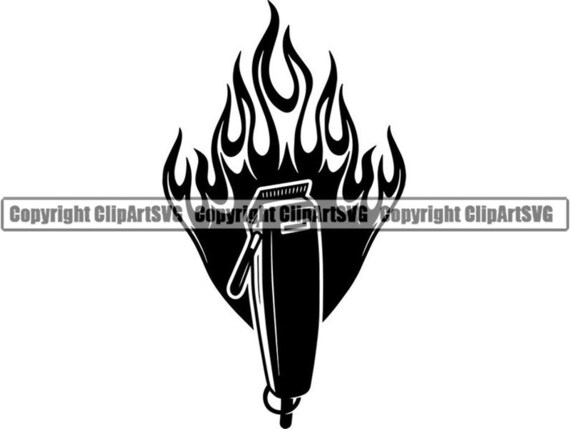 Barber Logo 27 Clippers Fire Flame Salon Shop Haircut Hair Etsy