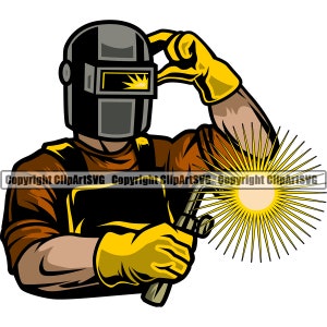 Schweißer Schweißen Stahl Metallbau Fackel Sicherheit Maske Mechaniker Arbeit Arbeiter Mann bauen Fix Reparatur Firma Logo SVG PNG Vektor Schnitt Schneiden