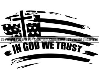 Skull Veteran Military God We Trust Cross USA Distressed Flag Vet War Hero Sign American US P.O.W M.I.A Art Design Logo SVG Png Vector Cut