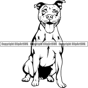 Amerikanischer Pitbull Hund Sit sitzend Terrier Rasse lächelnd glücklich Pfote Welpen Haustier Reinrassig Stammbaum Design Logo SVG PNG Vektor Clipart geschnitten Datei