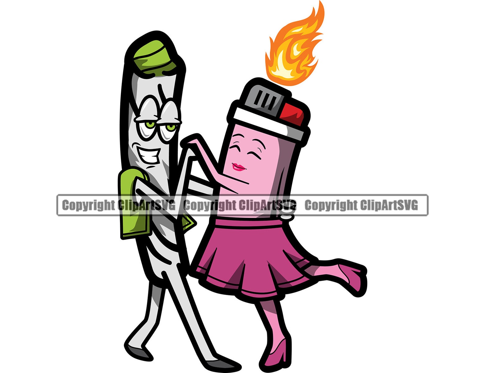 Marijuana Joint Lighter Dancing Cartoon Character Couple Etsy