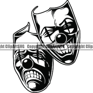 Happy Sad Masks #7 Laugh Now Cry Later Clown Face Gangster Biker Thug Tattoo Illustration Theater.SVG .PNG Clipart Vector Cricut Cut Cutting