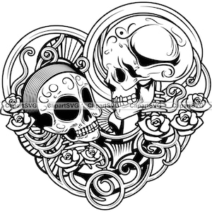 Amantes de crânio Esqueleto Casal se beijando apaixonado Flor Feriado Romance Horror Gótico Casamento Coração Desenho Arte Logotipo Tatuagem Design SVG PNG Cut