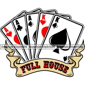 Poker Full House Boat Playing Card Gambling Gamble Casino Bet Betting Blackjack Game Design Logo SVG PNG Clipart Vector Cricut Cut Cutting