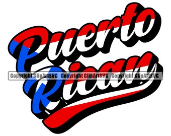 Puerto Rico Rican Text Swoosh Flag Country World Nation Map Sign Symbol Icon Design Element Badge Art Logo SVG PNG Clipart Vector Cut File