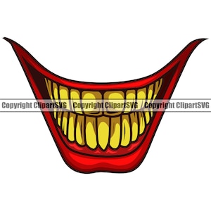 Joker Sorriso Denti d'oro Thug Clown Bocca spaventosa Maschera Male Grin Grill Grillz Scherzo Trucco Ha Art Design Element Logo SVG PNG Clipart Vector Cut