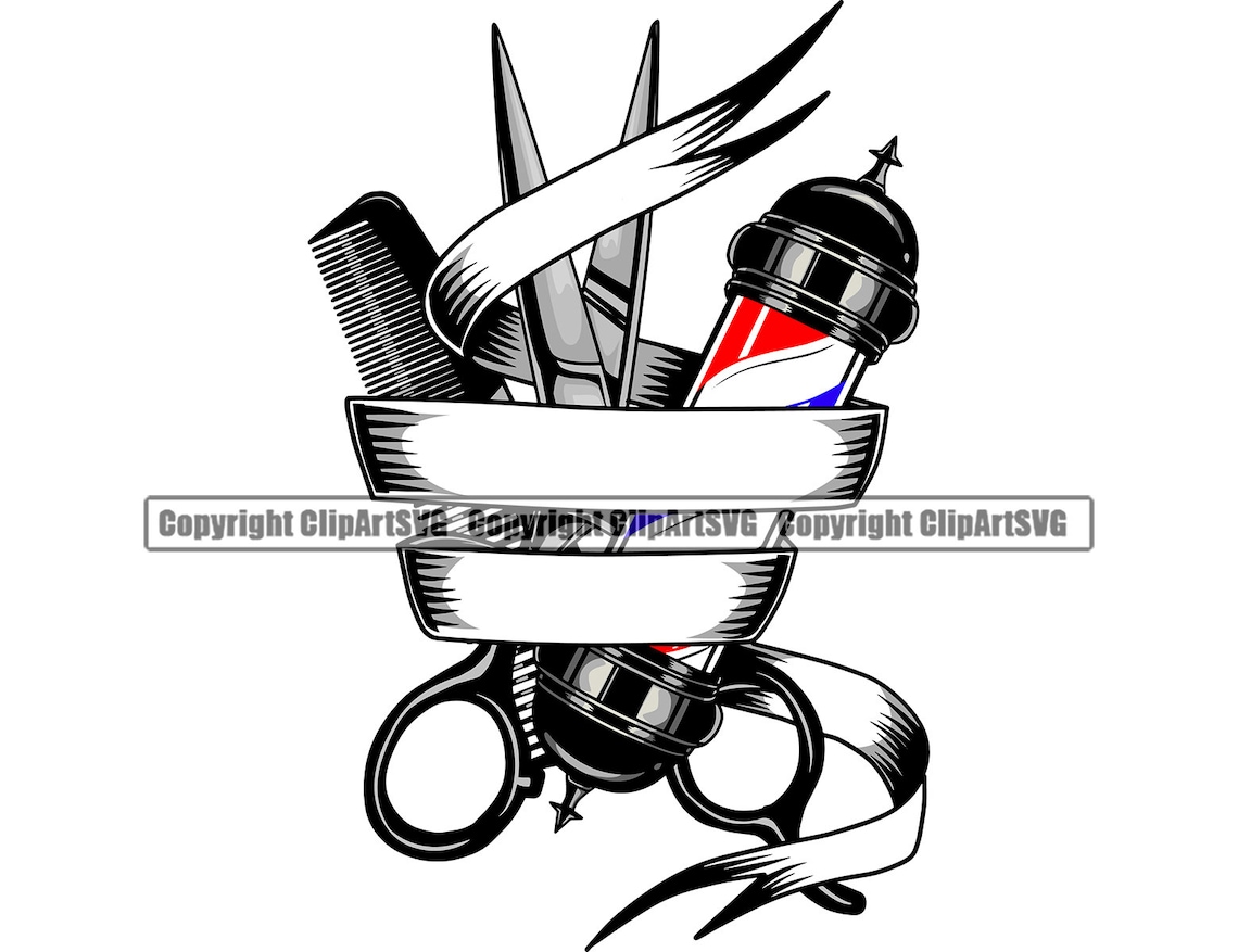 Barber Comb Scissors Barbershop Salon Pole Haircut Hair Cut Hairstyle