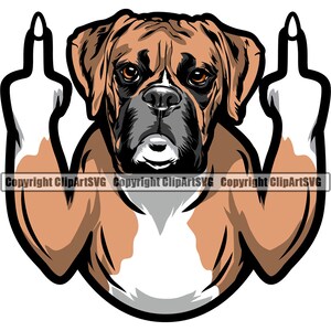 Boxer Hund Mittelfinger Pfote Welpe Welpe Haustier Rasse Lustige Silhouette Kunst Design Element Logo SVG PNG JPG Clipart Vektor Cricut Schnitt Schneidedatei