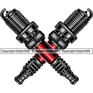 Chrome Spark Plug Mechanic Engine Auto Car Part Biker Fix Repair Service Shop Garage Design Element Logo SVG PNG Clipart Vector Cut Cutting