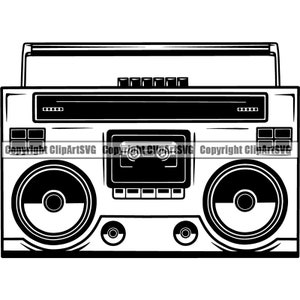 Radio Boombox Vintage Boom Box Cassette Reproductor de cinta Grabadora Equipo de música Hip Hop Rap Retro .SVG .PNG Vector Clipart Cricut Corte Corte