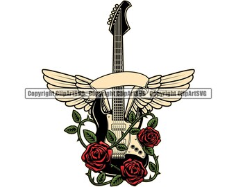 Guitar Roses Playing Play Rock N Roll Heavy Death Metal Music - Etsy