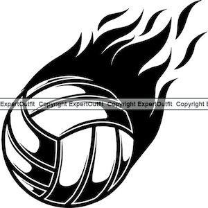 Volleyball Ball Motion Hot Fire Flames Team Player Competition Equipment Game Sports Design Element Logo .SVG .PNG Vector Cricut Cut Cutting