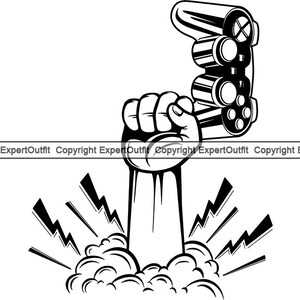 Mano che tiene il controller del videogioco Fulmine esplodere Blast Off Play Joystick Console Gamepad Gaming. SVG. Taglio PNG Clipart Clipart vettoriale