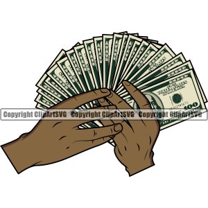 Black Male Hand Holding Money 100 Hundred Dollar Bill Fan Cash Rich Gangster Crime Hustle Hustler Art Design Logo SVG PNG Clipart Vector Cut