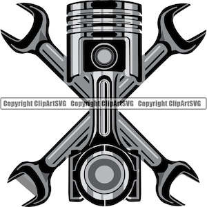 Piston Wrench Motorcycle Car Mechanic Biker Engine Auto Part Biker Repair Service Shop Garage Design Element Logo SVG PNG Clipart Vector Cut