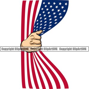 Può includere: Una mano tira indietro una bandiera americana rossa, bianca e blu, rivelando le stelle e le strisce. La bandiera sventola nel vento.