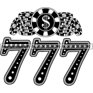 Slot Machine Lucky 777 Jackpot Casino Scommessa Soldi Chip Vinci Rischio Gioca a Poker Craps Vegas Spin Card Game Design Logo SVG PNG Vector Clipart Cut