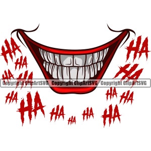 Joker Sorriso Pagliaccio Ridere Ah Divertente Bocca Maschera Male Sorriso Ghignare Denti Risata Scherzo Trucco Arte Design Elemento Logo SVG PNG Clipart Taglio vettoriale