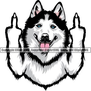 Siberian Husky Dog Middle Finger Breed Paw Puppy Pup Pet Funny Silhouette Design Element Logo SVG PNG Clipart Vector Cricut Cut Cutting File