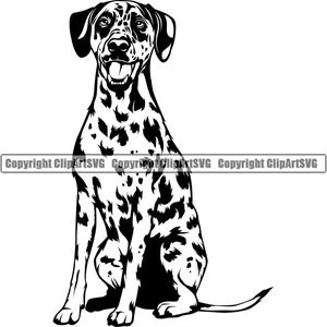 Dalmatiner Hund Sit sitzend glücklich Rasse Lächeln Pfote Welpe Welpe Haustier K-9 Feuerwehrmann Feuerwehr Feuerwehrmann Logo SVG PNG Clipart Vektor Schneiden Schneiden