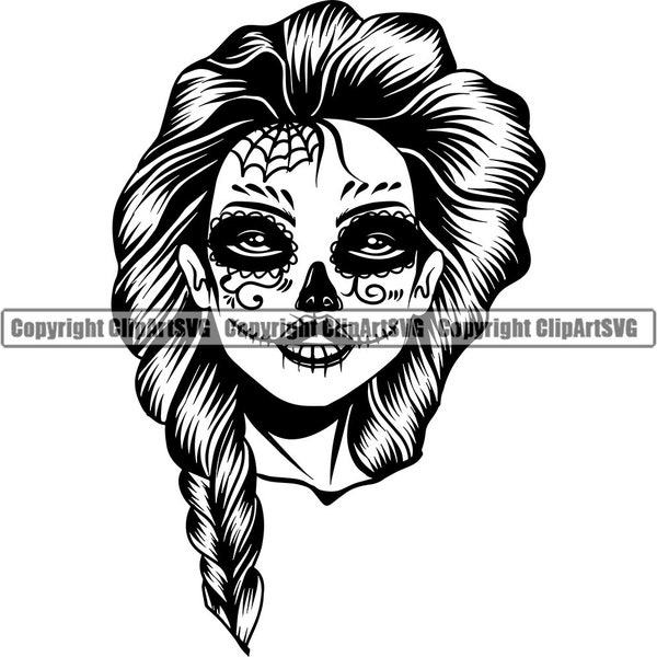 Schedel vrouw Dame vrouwelijk meisje Cob Web Mexico Mexicaanse dag van de doden Spaanse cultuur Latijnse trots Art Design Logo SVG PNG Vector Clipart knippen