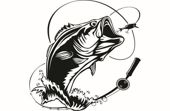 Bass Fishing 5 Logo Angling Fish Hook Fresh Water Hunting ...