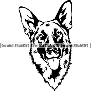 Pastor Alemán Perro Raza Cabeza Sonriente Cara Feliz Pata Cachorro Cachorro Mascota Clip Art K-9 Cop Police Logo SVG PNG Clipart Vector Cricut Corte Corte