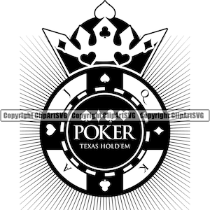 Poker Texas Hold 'Em Casinò Scommessa Soldi Chip Fortuna Vincere Rischio Torneo Diamante Vegas Gioco da tavolo Design Art Logo SVG PNG Vector Clipart Taglio