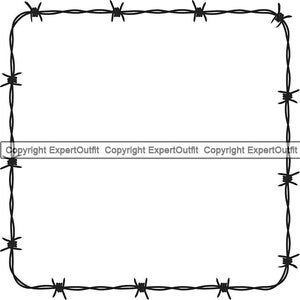 Barbed Wire Square Frame Razor Fence Fencing Barb Bob Forbidden Danger Jail Prison Security Logo .SVG .PNG Clipart Vector Cricut Cut Cutting