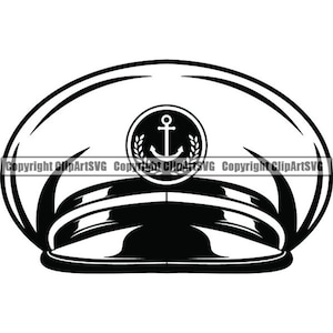 Captain Hat #3 Naval Sea Ship Boat Cap Uniform Clothes Outfit Nautical Sailing Fishing Boating Logo.SVG .EPS .PNG Vector Cricut Cut Cutting