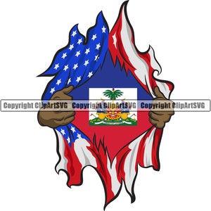 Haiti Haitian Hands Ripping Open USA Text Flag Country World Nation Map Sign Symbol Design Element Art Logo SVG PNG Clipart Vector Cut File