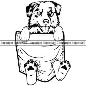 Australian Shepherd Dog Breed Shirt Pocket Cute Paw Puppy Pup Pet Clip K-9 Aussie Design Logo SVG PNG Clipart Vector Cricut Cut Cutting File