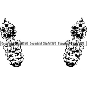 Skelett Hand Pistole Pistole Schädel Tod Toten Kopf Evil Man Killer Killer Tattoo Knochen Horror Art Logo SVG PNG Clipart Vektor Schneiden Schneiden