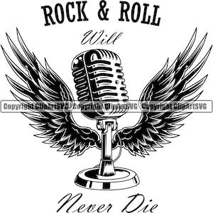 Mikrofon Flügel Rock Roll Audio Tonaufnahme Schallplatte Stimme Mic Musik Studio Radio Podcast Art Logo Design Logo SVG PNG Vektor Clipart Cut