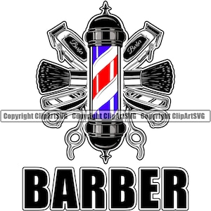 Barber Design Hair Clipper Trimmer Shop Barbershop Pole Razor Salon Haircut Cut Hairstyle Shave Company Logo SVG PNG Clipart Vector Cut File