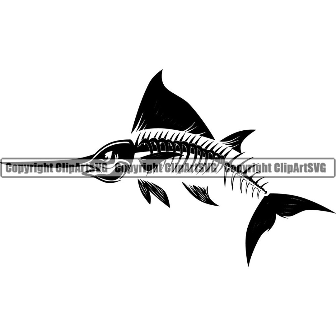 Blue Marlin Skull Skeleton Bone Fish Fishing Logo Épée Eau salée Deep