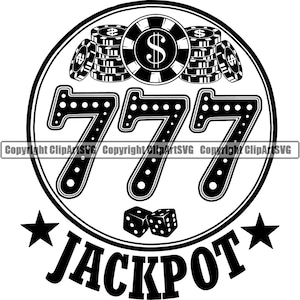 Máquina tragamonedas Lucky 777 Jackpot Casino Apuesta Dinero Chip Ganar Riesgo Jugar Poker Craps Vegas Spin Card Juego Diseño Logo SVG PNG Vector Clipart Cut