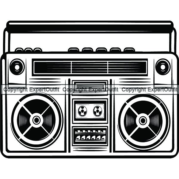 Radio Boombox #4 vintage Boom Box Cassette magnétophone enregistreur musique équipement Hip Hop Rap rétro. SVG. EPS. PNG vectoriel Cricut coupe coupe