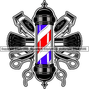 Barber Design Tondeuse à cheveux Tondeuse Boutique Salon de coiffure Pôle Rasoir Salon Coupe de cheveux Coupe Coiffure Rasage Société Logo SVG PNG Clipart Vector Cut File