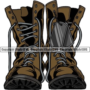 Botas militares Placas de identificación Soldado caído Veterinario Signo de héroe de guerra Veterano de EE. UU. Botas de armas Casco P.O.W. M.I.A Arte Diseño Logo SVG PNG Vector Clipart Corte