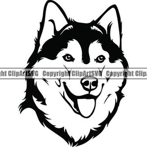 Siberian Husky #18 Happy Smiling Dog Sled Snow Breed K-9 Animal Pet Hound Pedigree Design Logo .SVG .PNG Clipart Vector Cricut Cut Cutting