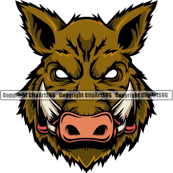 Boar Wild Hog Pig Razorback Head Animal Angry Cartoon College High School Team Sport Mascot Design Logo SVG PNG Clipart Vector Cut Cutting