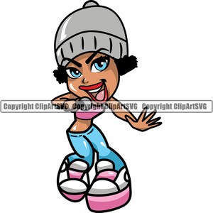 Dessin animé mignon femme noire femme fille visage cheveux Afro grands yeux Lola microphone nubien africain musique étoile reine Art SVG PNG Clipart vecteur coupe