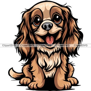 Cocker Spaniel Inglês Sorrindo Cachorro Sentado Cachorro Fofo Canino Retrato de Animal de Estimação Pata Animal Desenho Animado Arte Logotipo Tatuagem Brinquedo Design SVG PNG Cut
