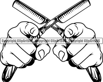 Barber Barbershop Logo Haircut Salon Shop Haircut Hair Cut Spa Hairdresser Hairstyle Razor Style Ribbon .SVG .PNG Clipart Vector Cut Cutting