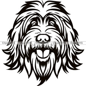 Pastore Bergamasco sorridente testa di cane cucciolo carino viso animale canino ritratto zampa stampa fumetto disegno arte logo tatuaggio design SVG PNG taglio