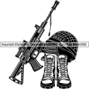Cráneo Soldado militar Veterinario Héroe de guerra Signo American Eagle Veterano de EE. UU. Botas de pistola Casco Batalla Arte Diseño Logotipo SVG PNG Vector Clipart Corte