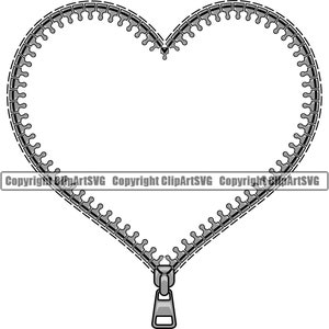 May include: A silver zipper in the shape of a heart. The zipper is open and the pull tab is at the bottom.